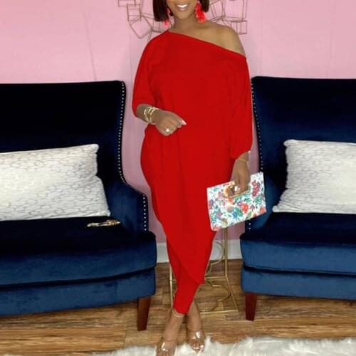 New Pre-fall Women Sexy Plain Slash Neck Casual Long Top & Leggings Pants Sets Summer Fashion Two Piece Suits Outfits