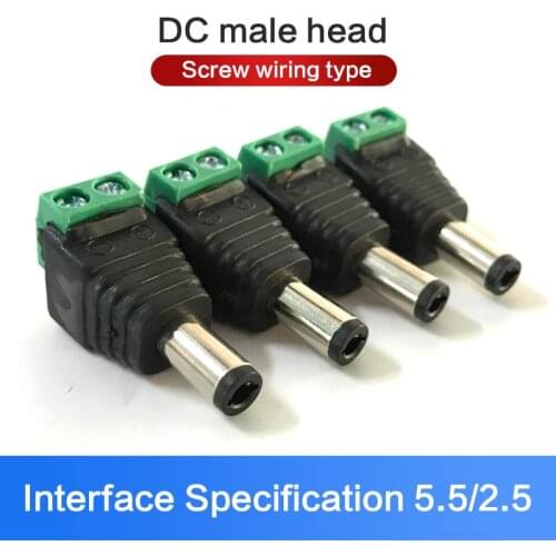 10pcs DC Male Plug 5525 12V/24V DC Power Plug Monitoring LED Connector Power Jack Adapter Welding-free Screw Adapter