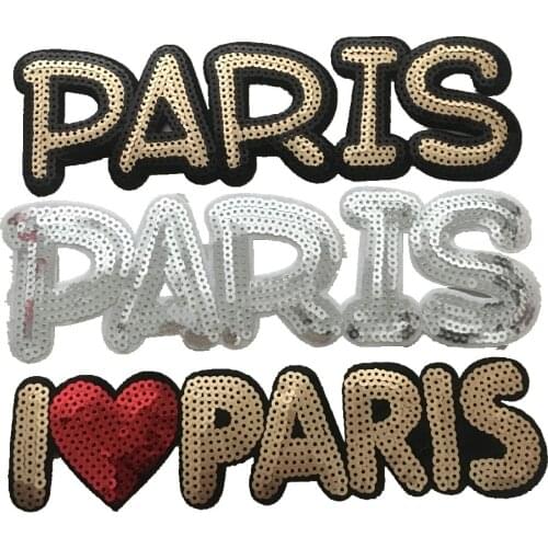 2pcs Iron On Patches Clothes Fashion Paris Sequined Patches Silver Gold Sequins Stickers 3D Sewing Patches DIY Decoration