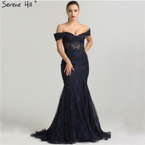 2020 Sexy Elegant Formal Gowns Sleeveless Crystal Lace Mermaid Evening Gowns New Real Photo LA6446