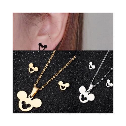 3pcs Disney pincess Mermaid lady stud earring+necklace Doll accessories women Mickey mouse jewelry minnie chain pendant