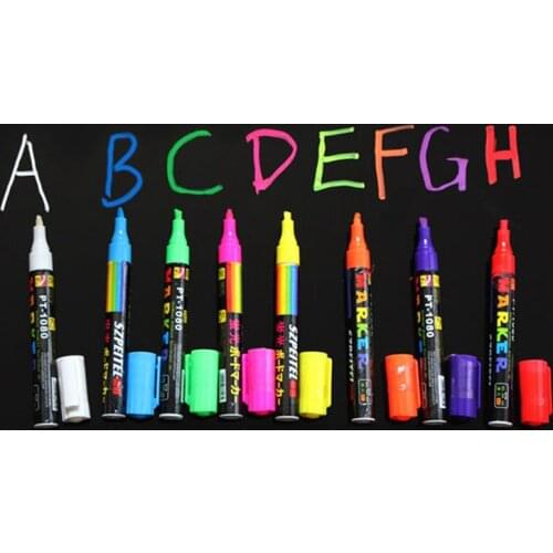 Freen Shipping 8pcs 8 Color Highlighter Fluorescent Liquid Chalk Marker Neon Pen For LED Writing Board 6MM PT-1080