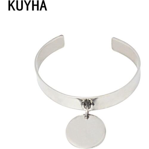 Cuff Bracelet LaserLogo/Name Round Charm Bangle & Bracelets 13MM Width Silver Color Stainless Steel Bangles