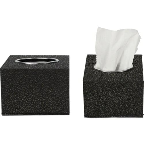 Black Leather Tissue Box Square Paper Towel Holder Desktop Napkin Storage Container Tissue Organizer Box for Home Hotel