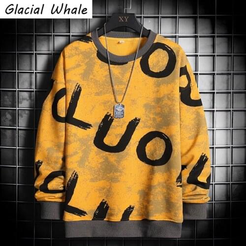 GlacialWhale Hip Hop Mens Crewneck Sweatshirt Men Autumn Oversized Japanese Streetwear Yellow Hoodie Men Sweatshirts Hoodies