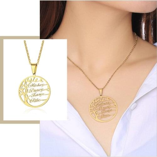 Custom Family Names Pendants Vintage Life Tree Women Necklace 1-5 Names Personalize Father Son Mother Daughter Birthday Gift