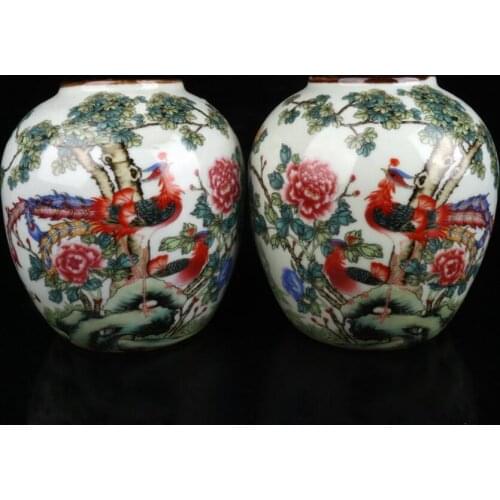 China Pastel ceramic earthen jar crafts statue A pair