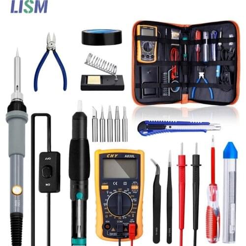 Soldering Iron Kit Adjustable Temperature 60W 220V/110V Solder Welding tools Ceramic heater Soldering tips Desoldering Pump