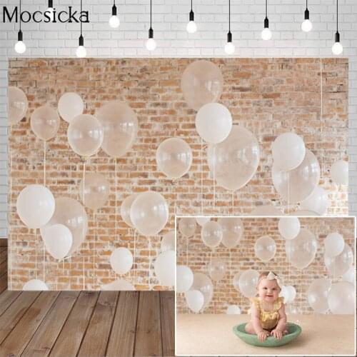 Red Vintage Brick Wall White Balloons Photography Background Adult Portrait Background Newborn Baby Child Birthday Photo Studio