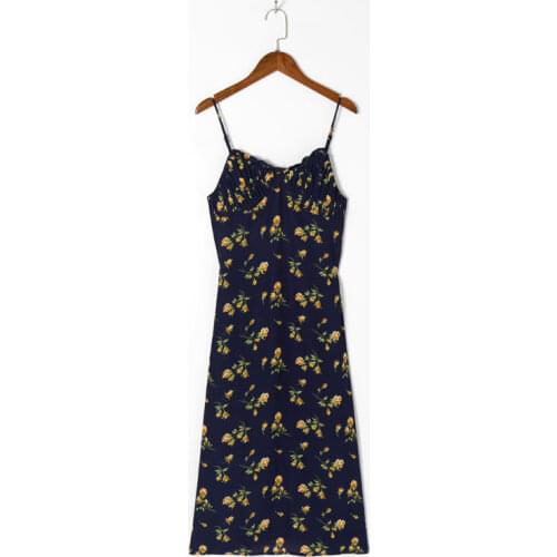 Summer Womens Casual Flower Print Ruffled Slim Sling Dress