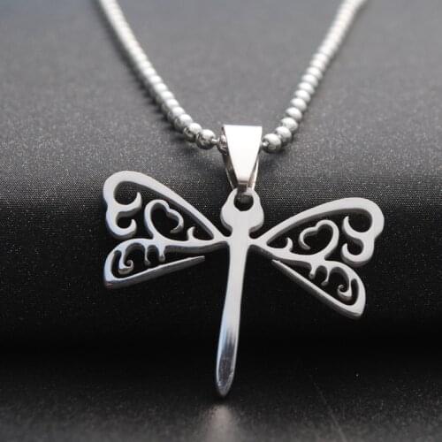 Fashion Simple Titanium steel Hollow Dragonfly Pendant Necklace For Women And Man Unisex Jewelry Crafts Gifts
