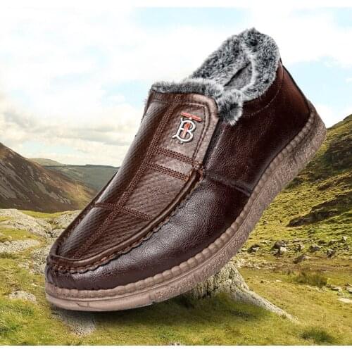 New Winter Casual Cotton Shoes Mens Outdoor Snow Boots Non-slip Warmth with Fur Shoes Mens Flat Ankle Boots Elderly Shoes