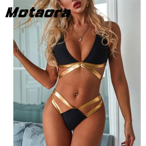 New Converging Swimsuit Women sexy Push Up Bandage Swimwear Female Summer Beach Halter Bikinis Set Backless Bather Bathing Suits