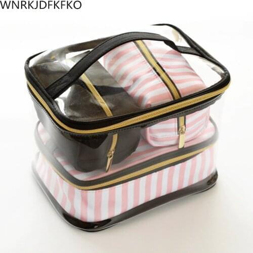 Transparent Pvc Cosmetic Bag Travel Toilet Bag Four-Piece Portable Multifunction Set Pink Makeup Organizer Bag