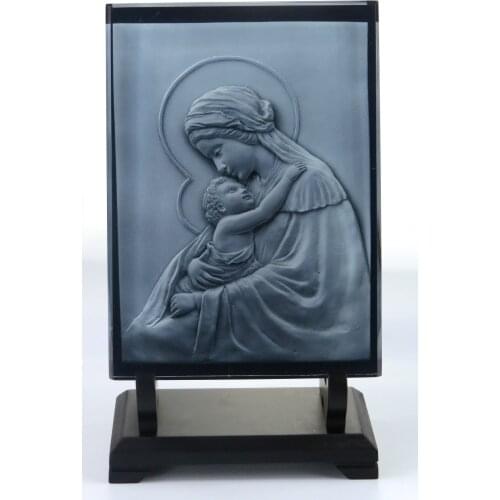 Hankroi Virgin Mary and Child Jesus Transparent Relief Crystal like Handicraft Made of Resin 7 Inches Height Tabletop Decor