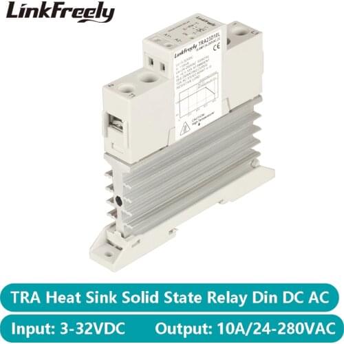 TRA23D10L 10A Heat Sink Solid State Relay DC AC 5V 12V 24V 32VDC In Out 24-280VAC Voltage Control Relay Board& Module Din Rail