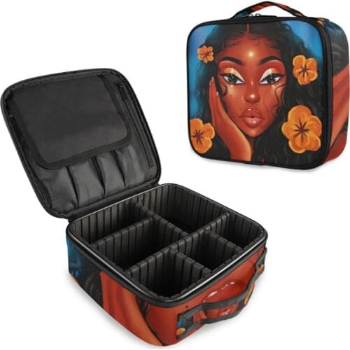 Luxury Afro Girls Black Women Cosmetic Bag Multifunction Waterproof Portable Makeup Bag Travel Beauty Case Wash Pouch Makeup Bag
