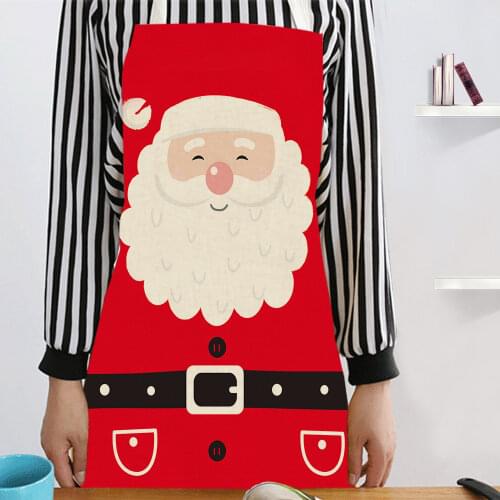 Christmas Aprons Decorations Sleeveless Cooking Cartoon Santa Claus Elk Snowman Linen Dress for Women Men Children Kitchen Kids