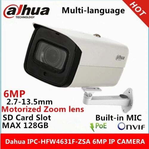 Dahua IPC-HFW4631F-ZSA 6Mp IP camera 2.7-13.5mm varifocal motorized lens built-in SD card slot and MIC IR 80Meter gun Camera