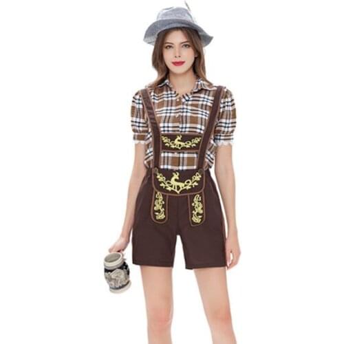 Man Women Traditional Oktoberfest Costume Lederhosen Dirndl Shirt Outfit Bavaria Couples Beer Girl Maid Dress Fancy Dress