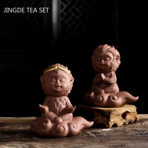 Creativity Purple Clay Tea Pet Monkey King Statue Tea Figurine Ornament Handmade Tea Set Accessories Crafts Home Decoration