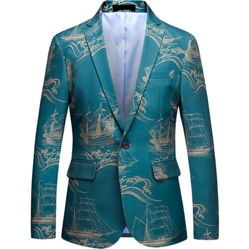 High quality mens suit jacket fashion printing 2021 new casual wedding stage party business casual suit flower coat M-6XL