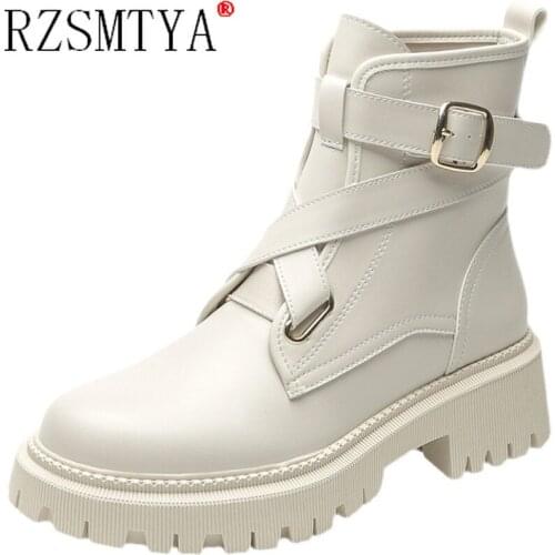 Women Boots Ankle Boots Leather Platform Round Toe Black Boots Women Goth Boots Designer Brand Luxury Women Shoes Botas Mujer