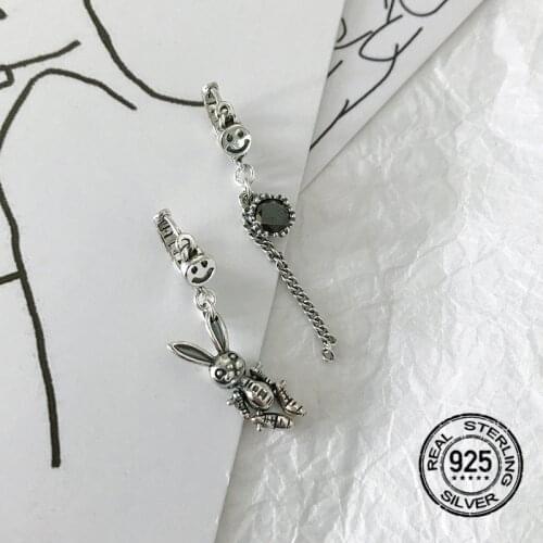 Rabbit Earrings 925 Sterling Silver For Women Smiley Face Chain High Quality Korea Fashion Couple Friendship Gift Jewelry INEFFA