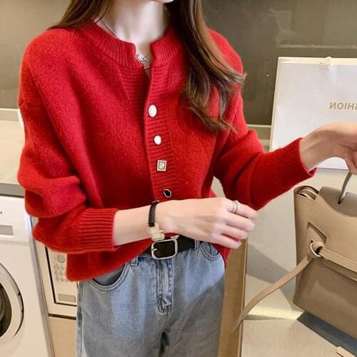 New Autumn Winter Womens Sweet Sweaters V-Neck Chic Buttons Short Cardigans Fashion Korean Lady Simple Solid Color Knitwears