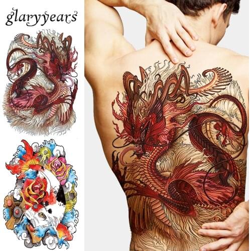1 Sheet Big Large Full Back Chest Tattoo Sticker Wolf Tiger Dragon 20 Designs Body Art Temporary Waterproof for Women Men Tattoo