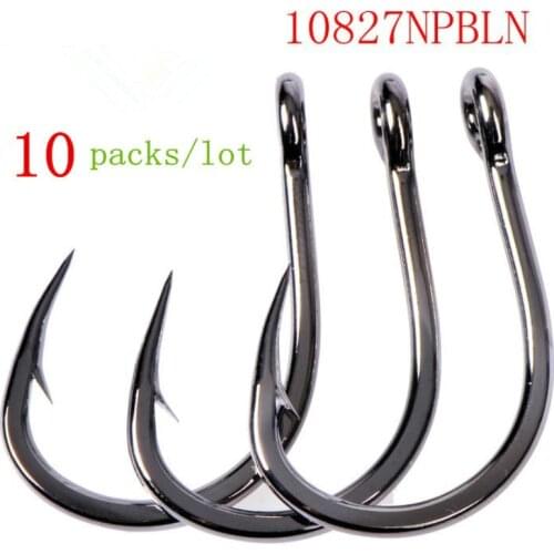Mustad 10827np# 10packs/lot hooks sea fishing tuna iron board hooks high carbon steel hook 4X strong jig hooks live bait jigbait