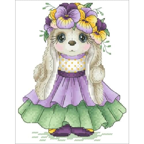 14/16/18/27/28 Flower Fairy rabbit cross stitch package cartoon animal cloth cotton thread embroidery DIY handmade needlework