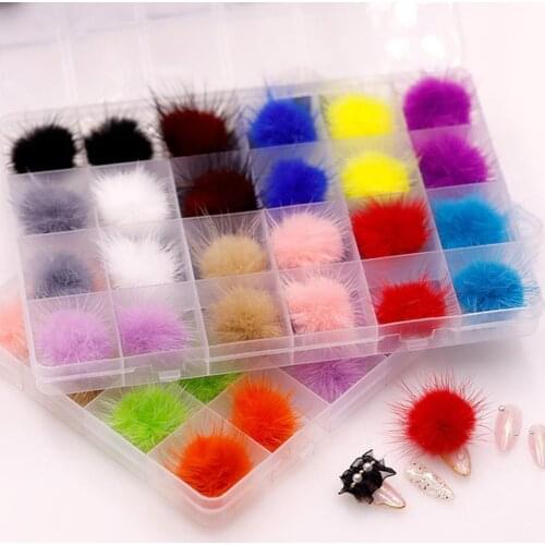 24PCS/Box Detachable Magnet Ball Fluffy 3D 12Colors Puffy Pom Pons Kit Jewelry Manicure Accessories DIY Nails