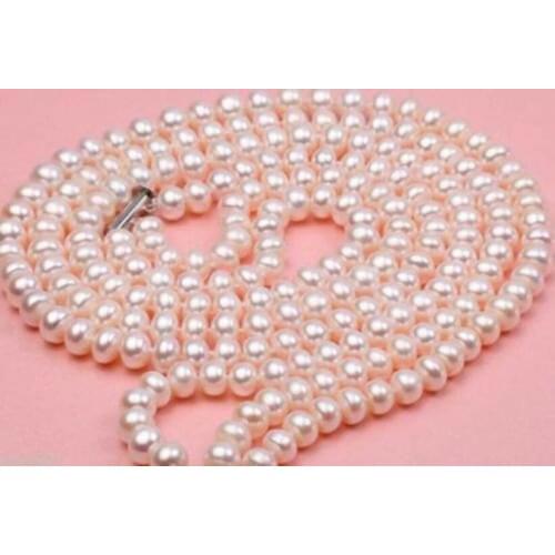 3 Rows Natural 7-8mm White Akoya Cultured Pearl Necklace 18-20'' AA