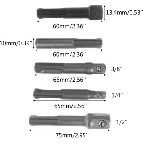 5Pcs SDS Plus 1/4 Hex Socket Driver Hammer Drill Bit Chuck Adaptor Bar Kit Set