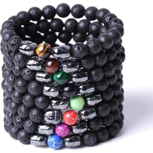 8mm Lava Stone Chakra Healing Balance Beads Aromatherapy Essential Oil Diffuser Bracelet Hematite Buddha Head wristband Jewelry