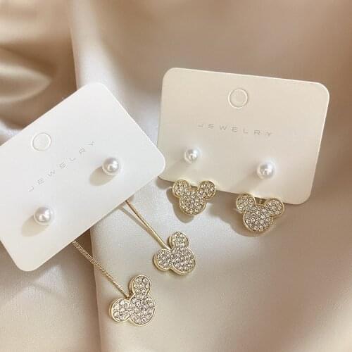 Asymmetric Pearl Earrings Stud Long Rhinestone Cute Mouse Creative Anime Jewelry Wholesale Korean Cartoon Accessories For Women