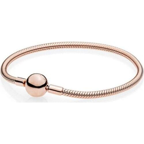 Authentic 925 Sterling Silver Pan Bracelet New Classic Rose Gold Clasp Snake Bone Bracelet Fit Charm Women Jewelry