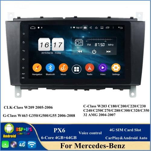 4gb+64gb IPS PX6 8" Android 10 Car DVD Player for Mercedes Benz C-Class W203 CLC G Class W467 Radio GPS Bluetooth WIFI CarPlay
