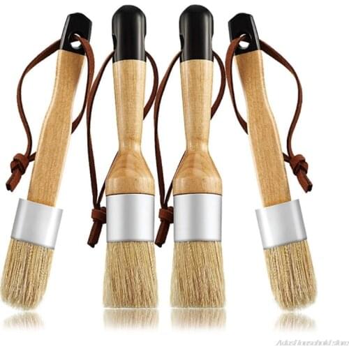 FreeShip 4Pcs/Set Flat and Round Chalk Wax Paint Brushes Furniture DIY Painting Waxing Tool Bristle Stencil Brushes 21wholesales