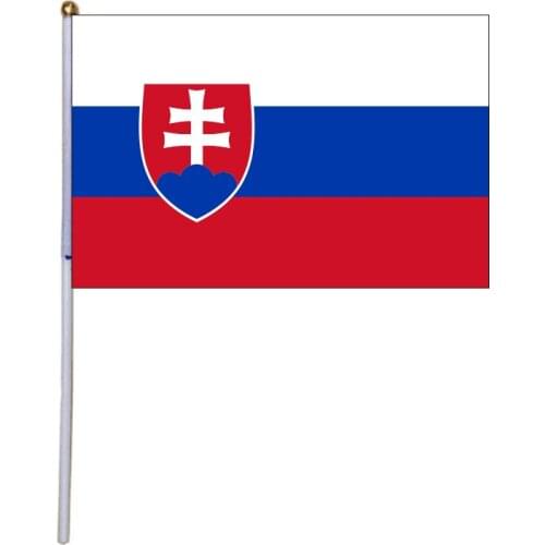 Free shipping xvggdg 100pcs 14 * 21cm National Flag Slovakia hand flags with plastic flagpole Polyester Printing flag