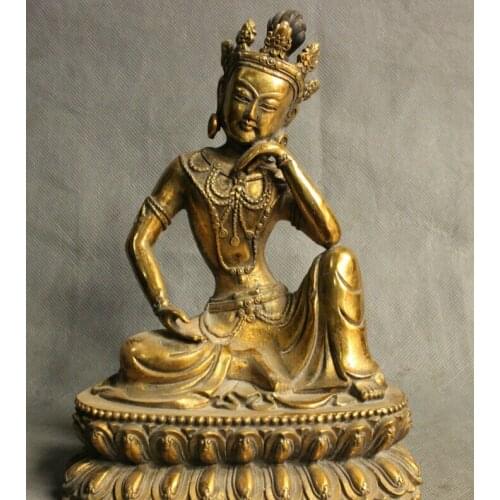 Fast shipping USPS to USA S1290 8" Tibet Tibetan Bronze Gilt Temple Thinking Kwan-Yin GuanYin Buddha Tara Statue