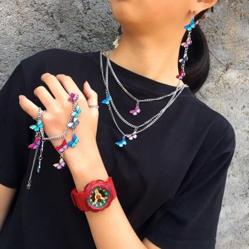 Ceative Fashion Handmade Colorful Butterfly Pendant Necklace Women Girls Fashion Jewelry Long Chain Butterflies Choker Necklace