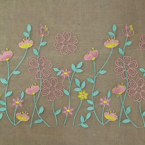 Flower Embroidered Lace Trims ivory Organza Wedding Dress Lace Trim fabric for dress