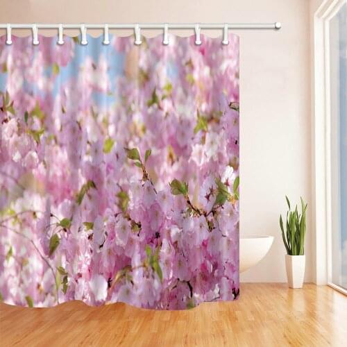 Flower Cherry Blossoms Printed Shower Curtain waterproof Bath Bathroom Bathtub Bathing Cover Shower Curtains with 12 pcs Hooks