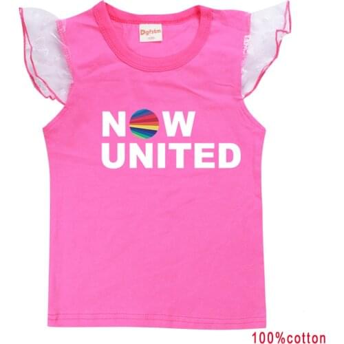 Now United T Shirt Kids Flutter Sleeve Cotton T-Shirt Baby Girls Short Sleeve Tops Fashion Children Casual Clothing Summer Shirt