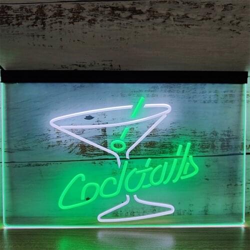 Ss010 Cocktails Rum Wine Lounge Bar Pub Dual Color Led Neon Sign
