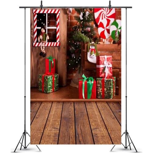 Photography Backdrop Christmas tree Holiday Home Wood Floor Gift Decorations Background for Xmas Party DecorStudio Props