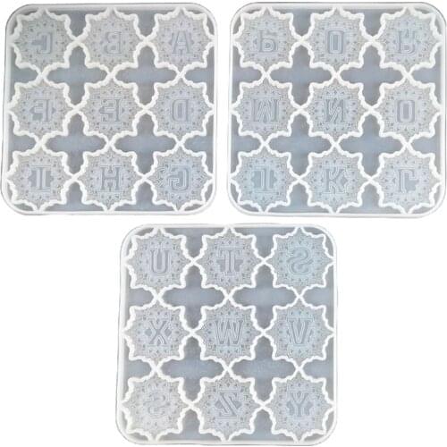 J60E Mandala Alphabet Resin Molds 26 Letters Molds Keychain Molds 3 Pieces Mandala Tray Epoxy Resin Casting Silicone Molds