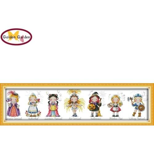 GG World festival boy and girl Pattern Counted Cross Stitch 11CT14CT Cross Stitch Kit For Embroidery Needlework Home Decoration